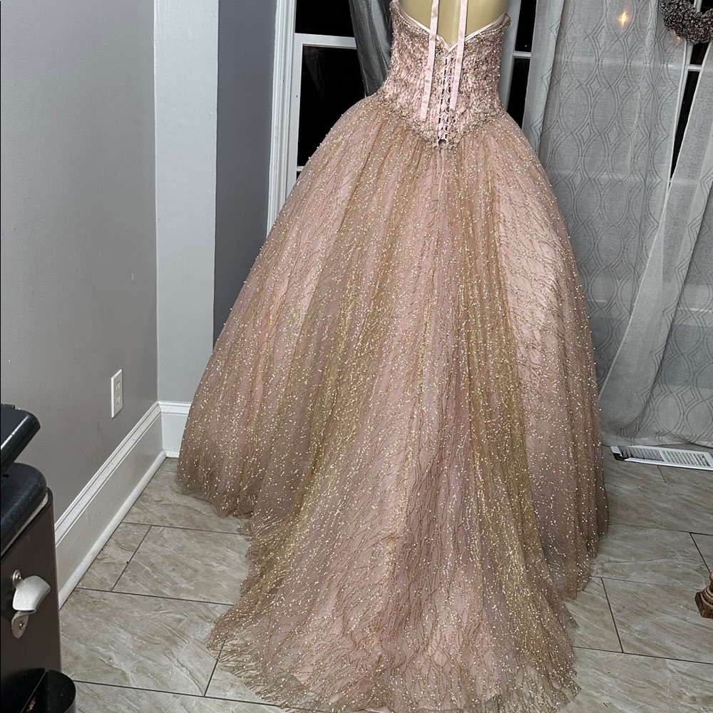 Morilee Madeline Gardner XV años Dress Rose Gold Sz 14 w/ Corset - Picture 6 of 11